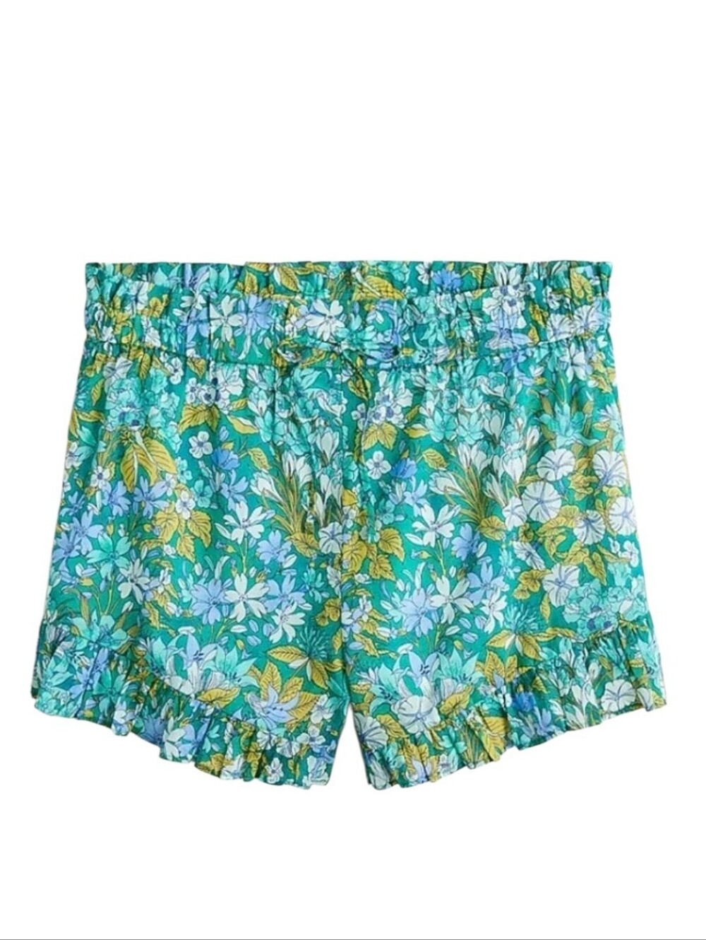 J. Crew Green Floral Voile Ruffle Beach Shorts Women's Small Lightweight Cotton
